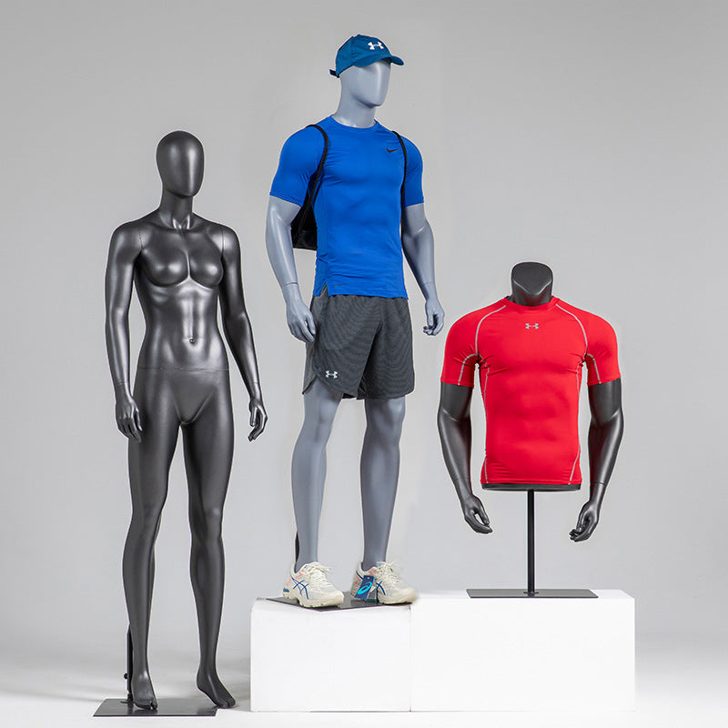 Premium Matte Gray/Black Athletic Mannequins Full Body and Torso Display for Sports Apparel